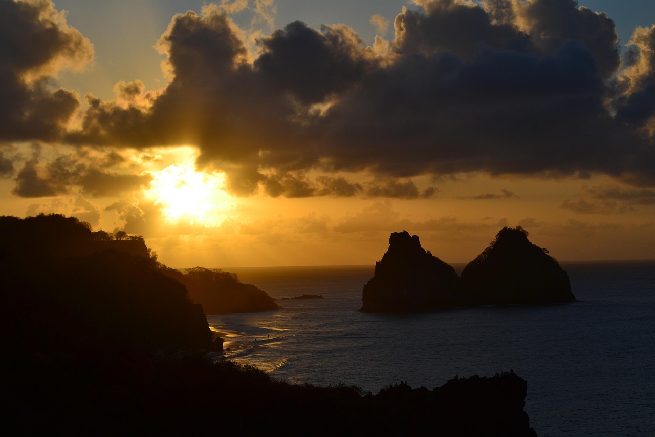 fernando de noronha, sunset, sea, nature, beach, noronha